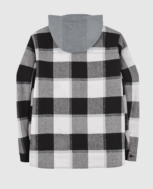 Back View of Starter Black Philadelphia Eagles The Big Joe Sherpa Lined Plaid Starter Jacket | STR PHILADELPHIA EAGLES BLACK