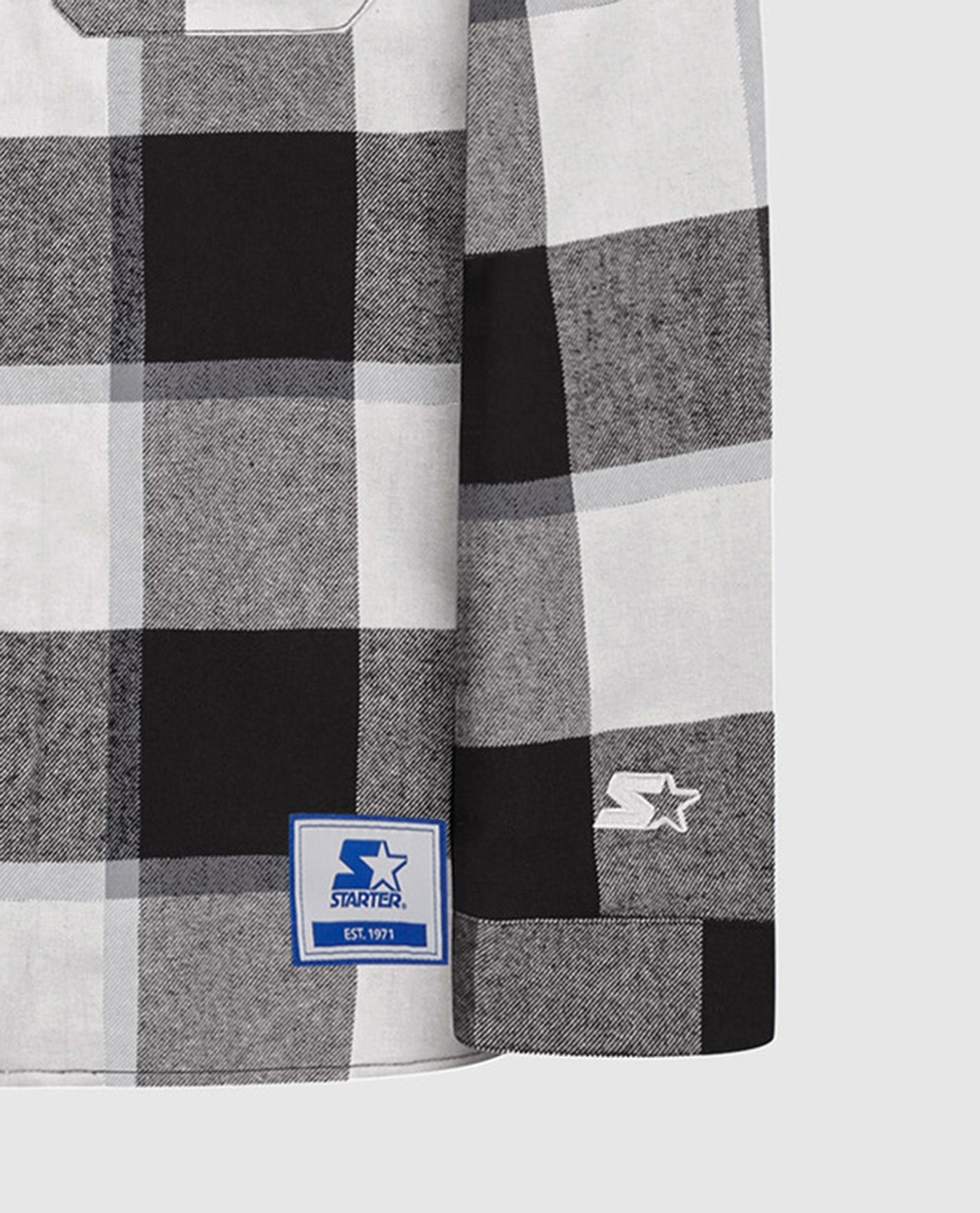 Detail View of Starter Black Philadelphia Eagles The Big Joe Sherpa Lined Plaid Starter Jacket | STR PHILADELPHIA EAGLES BLACK