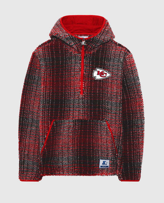 Front View of Starter Red Kansas City Chiefs Gus Plaid Sherpa Starter Pullover Jacket | STR KANSAS CITY CHIEFS RED