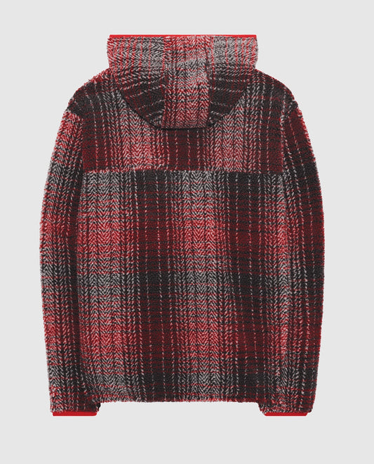 Back View of Starter Red Kansas City Chiefs Gus Plaid Sherpa Starter Pullover Jacket | STR KANSAS CITY CHIEFS RED