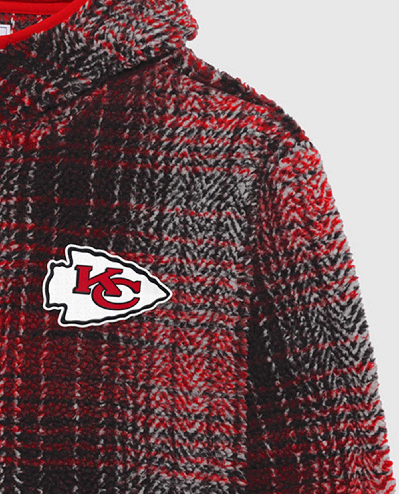 Detail View of Starter Red Kansas City Chiefs Gus Plaid Sherpa Starter Pullover Jacket | STR KANSAS CITY CHIEFS RED