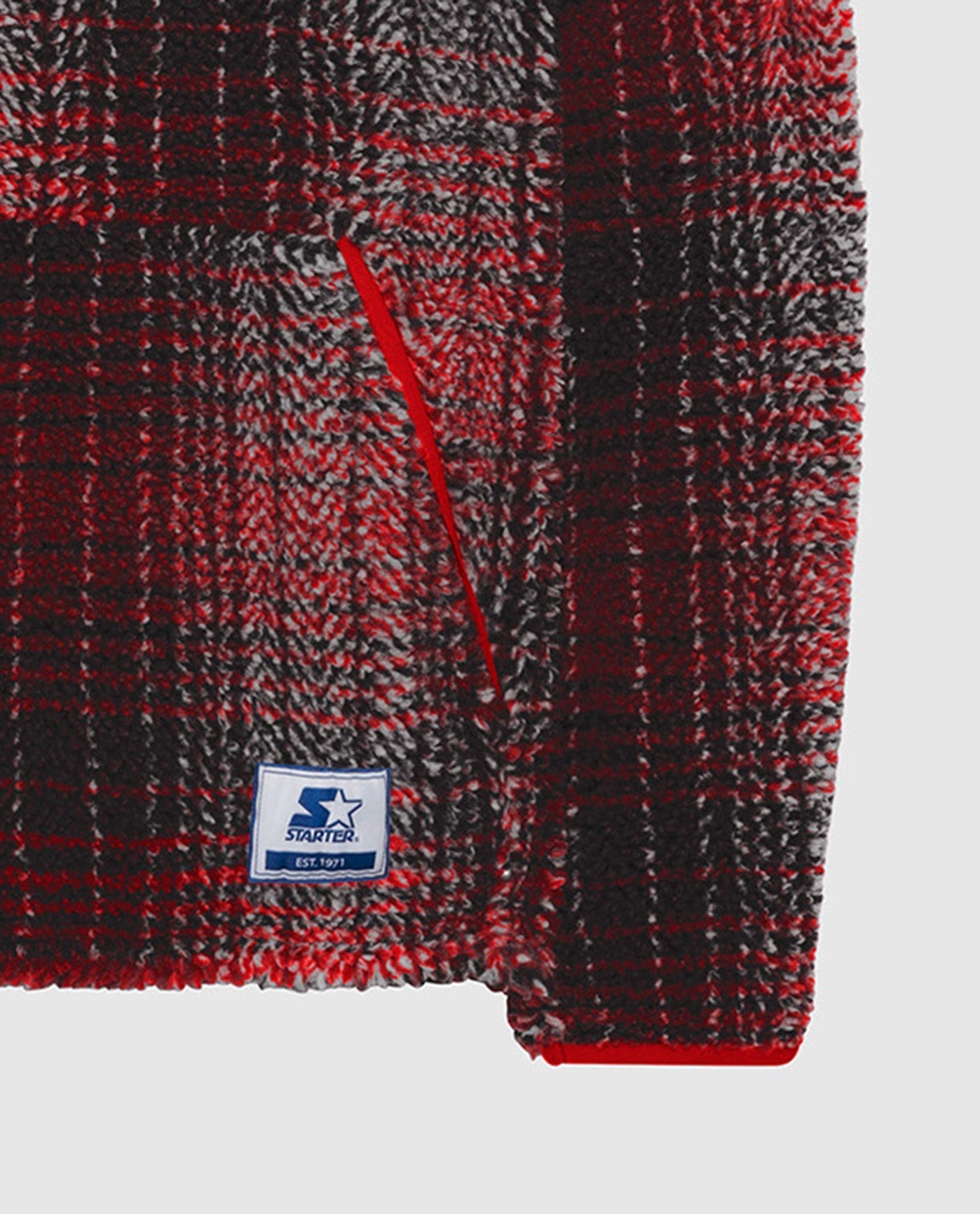 Detail View of Starter Red Kansas City Chiefs Gus Plaid Sherpa Starter Pullover Jacket | STR KANSAS CITY CHIEFS RED