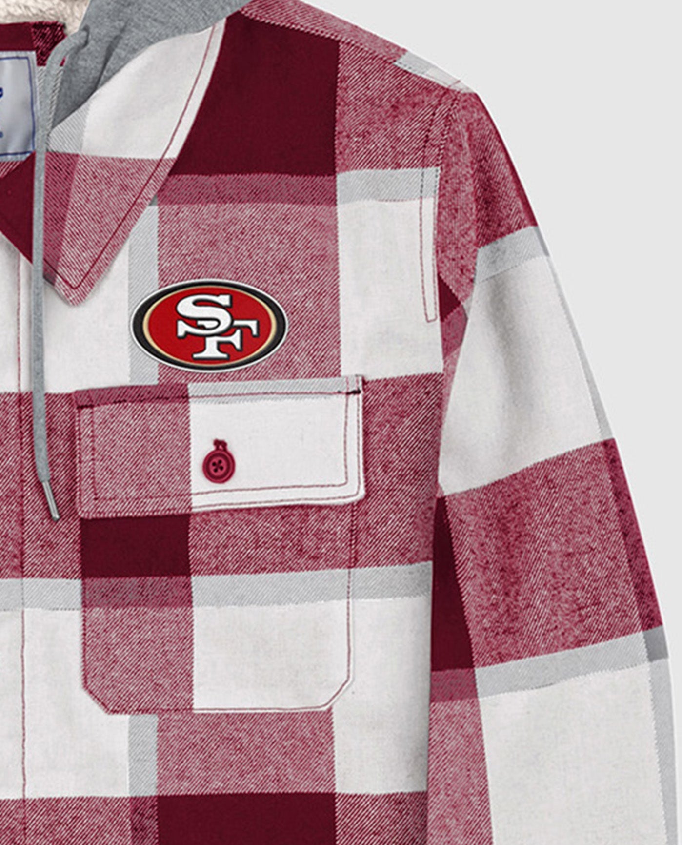 Detail View of Starter Red San Francisco 49Ers The Big Joe Sherpa Lined Plaid Starter Jacket | STR SAN FRANCISCO 49ERS RED