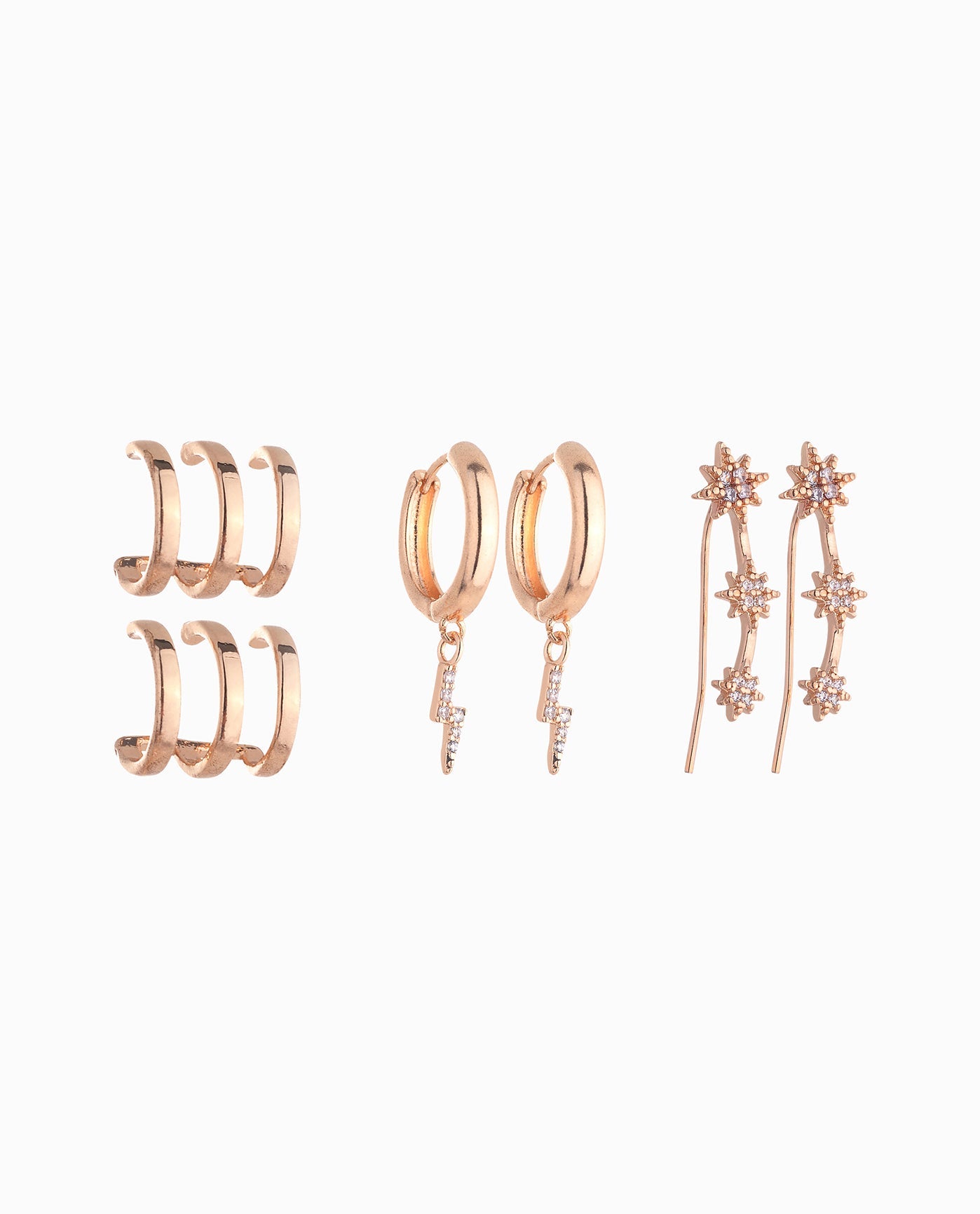 Front View Of Nicole Miller Motif Trio Earring Set | NM GOLD