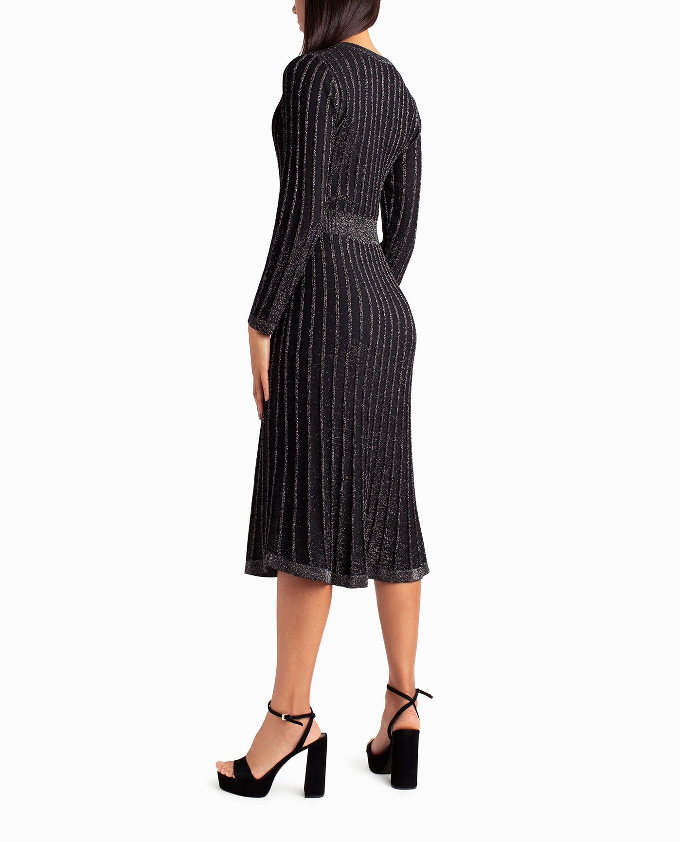 Back View Of Nicole Miller Knit Fit And Flare Valentina Dress | NM VERY BLACK LUREX