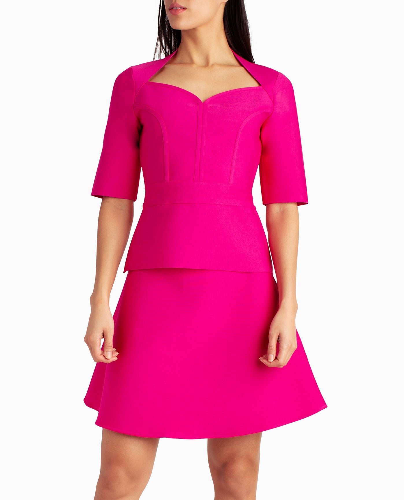 Front View Of Nicole Miller Lucy Knit Sweetheart Top | NM PRECIOUS PINK