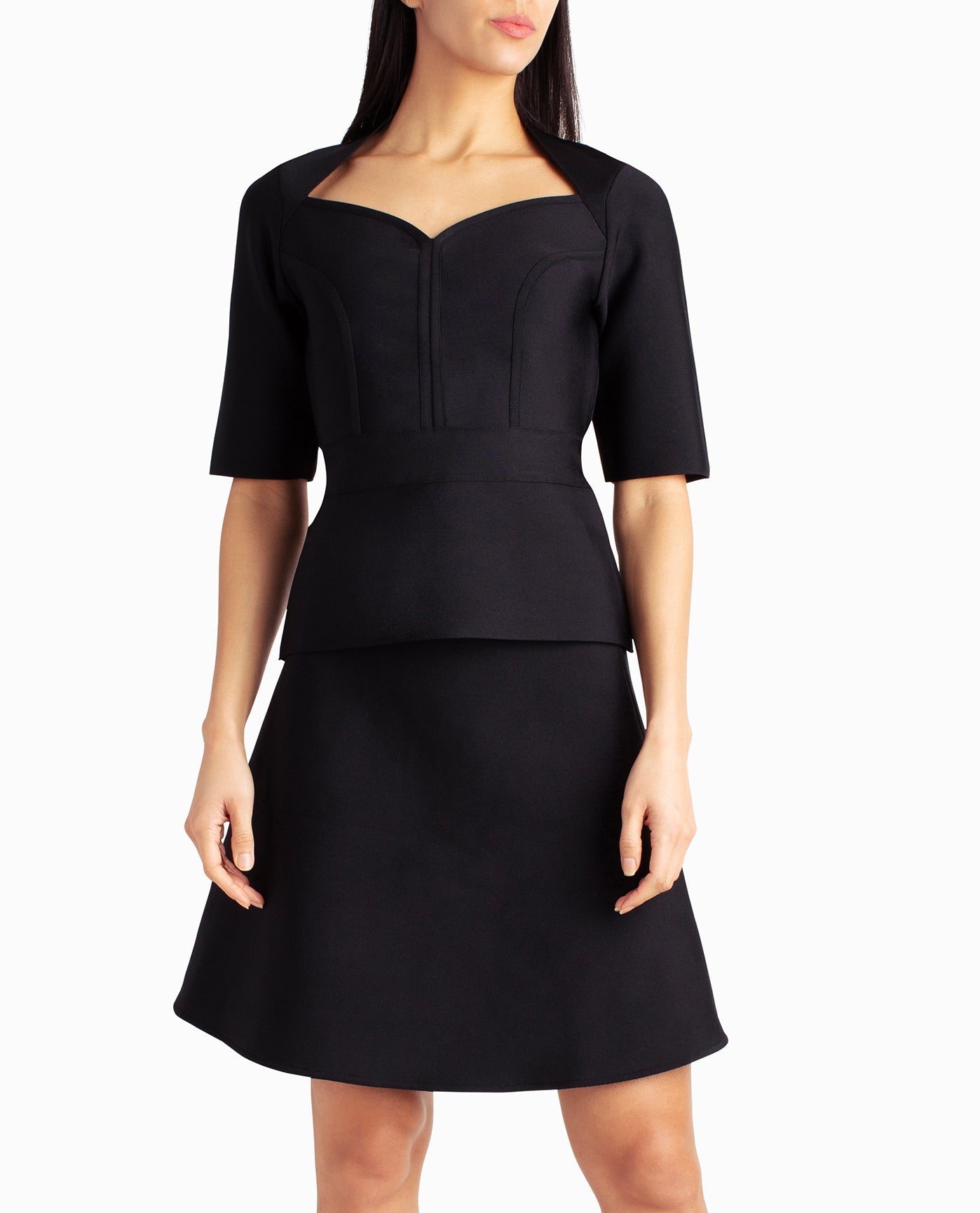 Front View Of Nicole Miller Lucy Knit Sweetheart Top | NM VERY BLACK