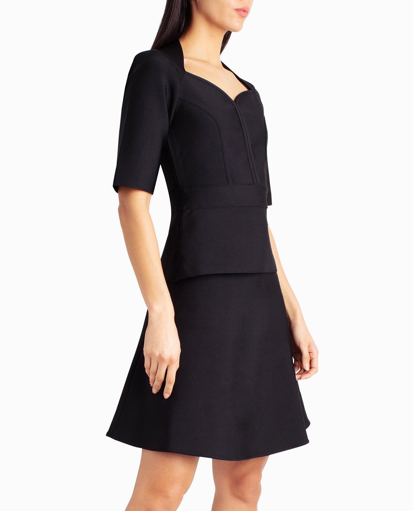 Side View View Of Nicole Miller Lucy Knit Sweetheart Top | NM VERY BLACK