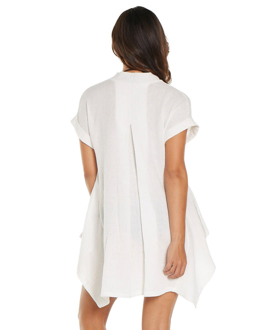 Back View of Elif White Menat V-Neck T-Shirt Dress | ELF WHITE
