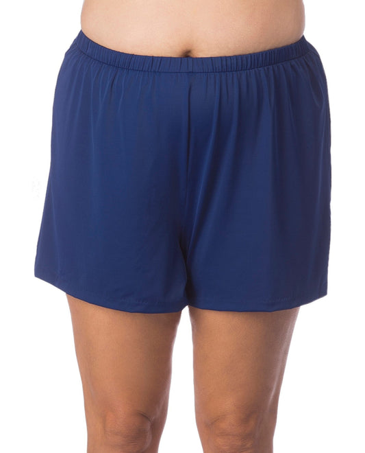 Front View of Maxine Of Hollywood Navy Plus Size Solid Jogger Short Swim Bottom |  MAX NAVY