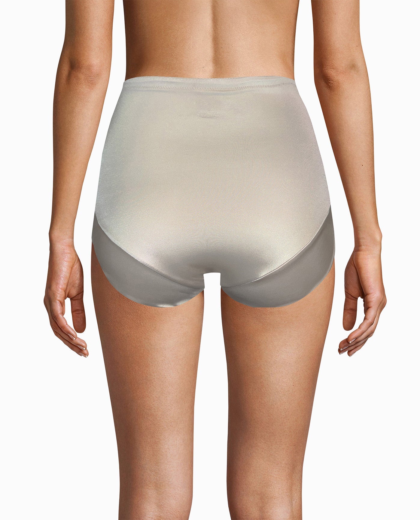 Alternate Back View Of Nicole Miller 2-Pack Shiny Micro High Waisted Shaping Briefs | NM DUNE DUST AND BLACK