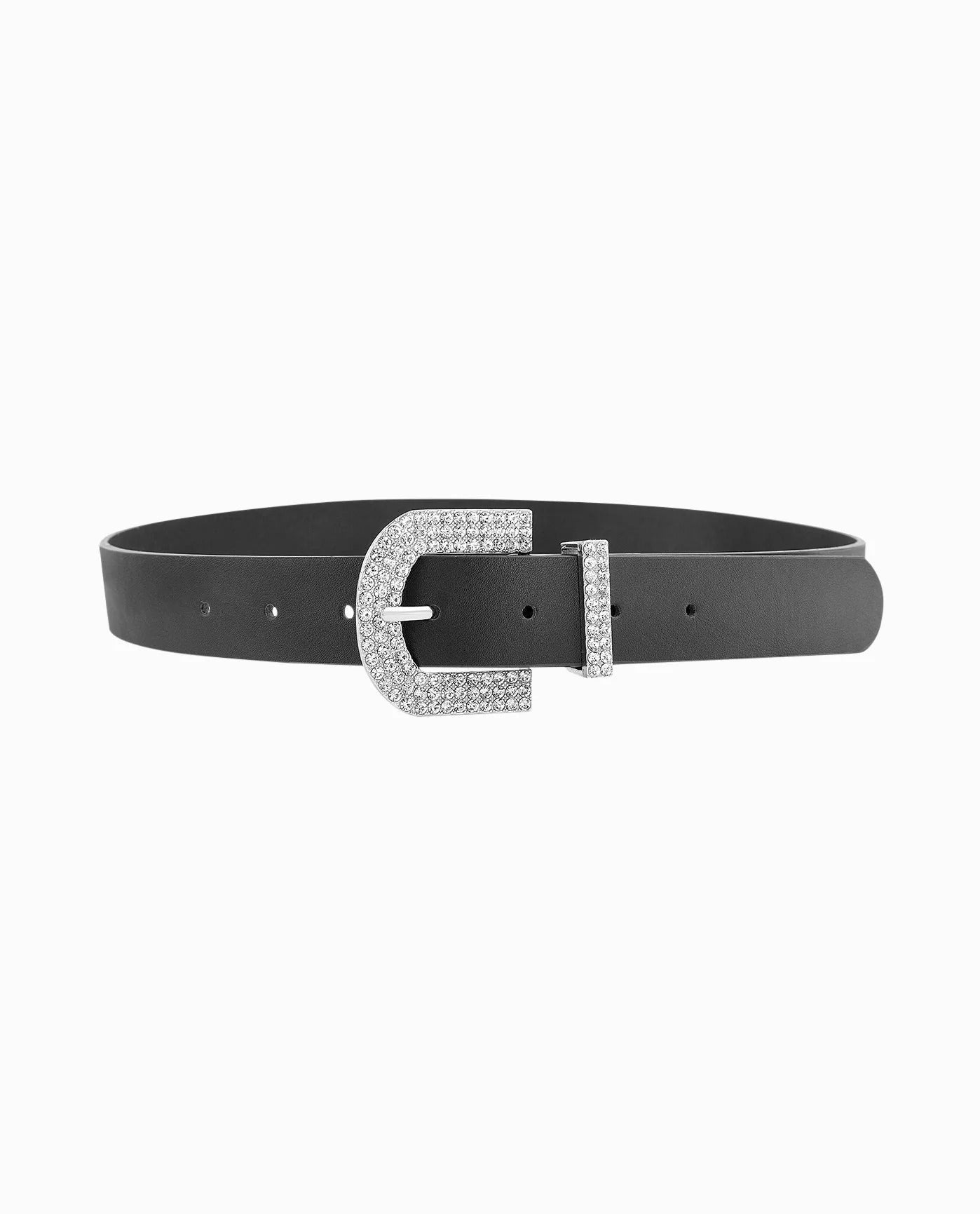 Front View Of Nicole Miller Pave Bling Buckle Belt | NM BLACK