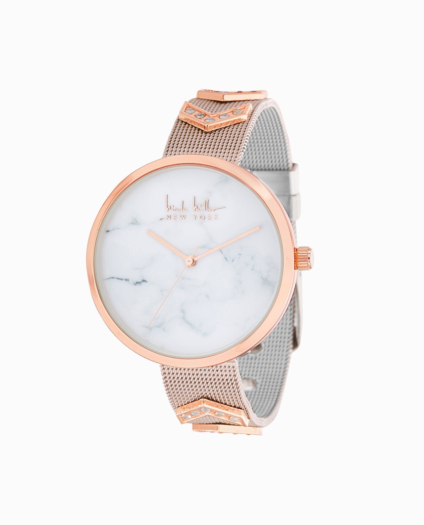 Front View Of Nicole Miller Rose Gold Tone Stainless Steel Strap Watch, 36Mm | NM ROSE GOLD