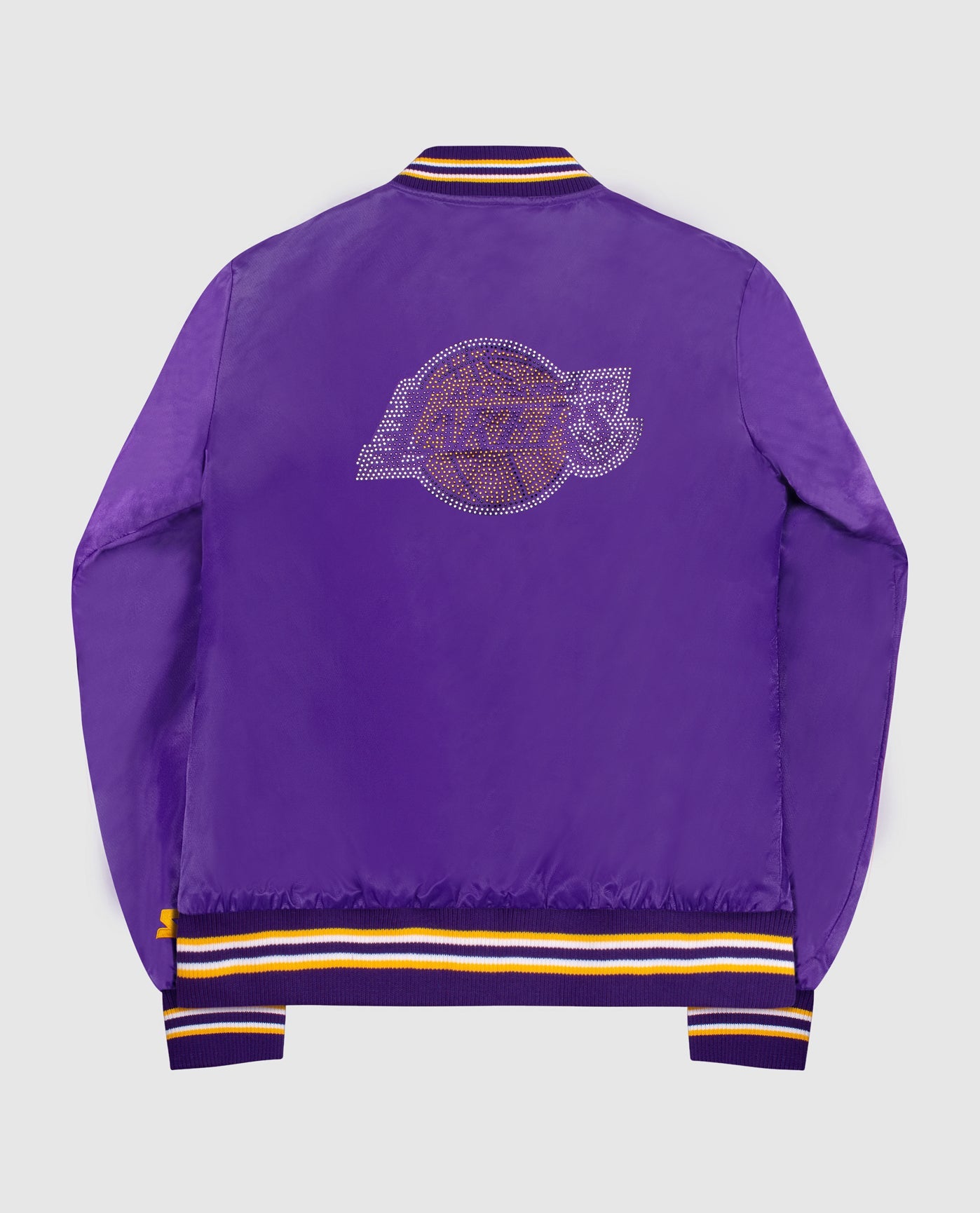 Back View of Starter Purple Womens Los Angeles Lakers Satin Full-Snap Starter Jacket | STR LOS ANGELES LAKERS PURPLE