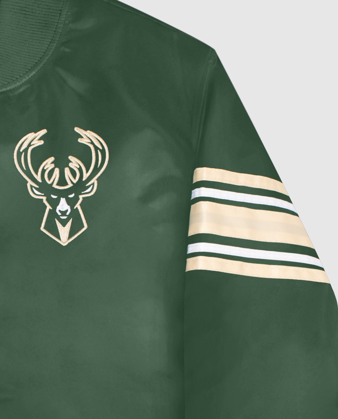 Alternate Detail View of Starter Green Womens Milwaukee Bucks Varsity Satin Full-Snap Starter Jacket | STR MILWAUKEE BUCKS GREEN