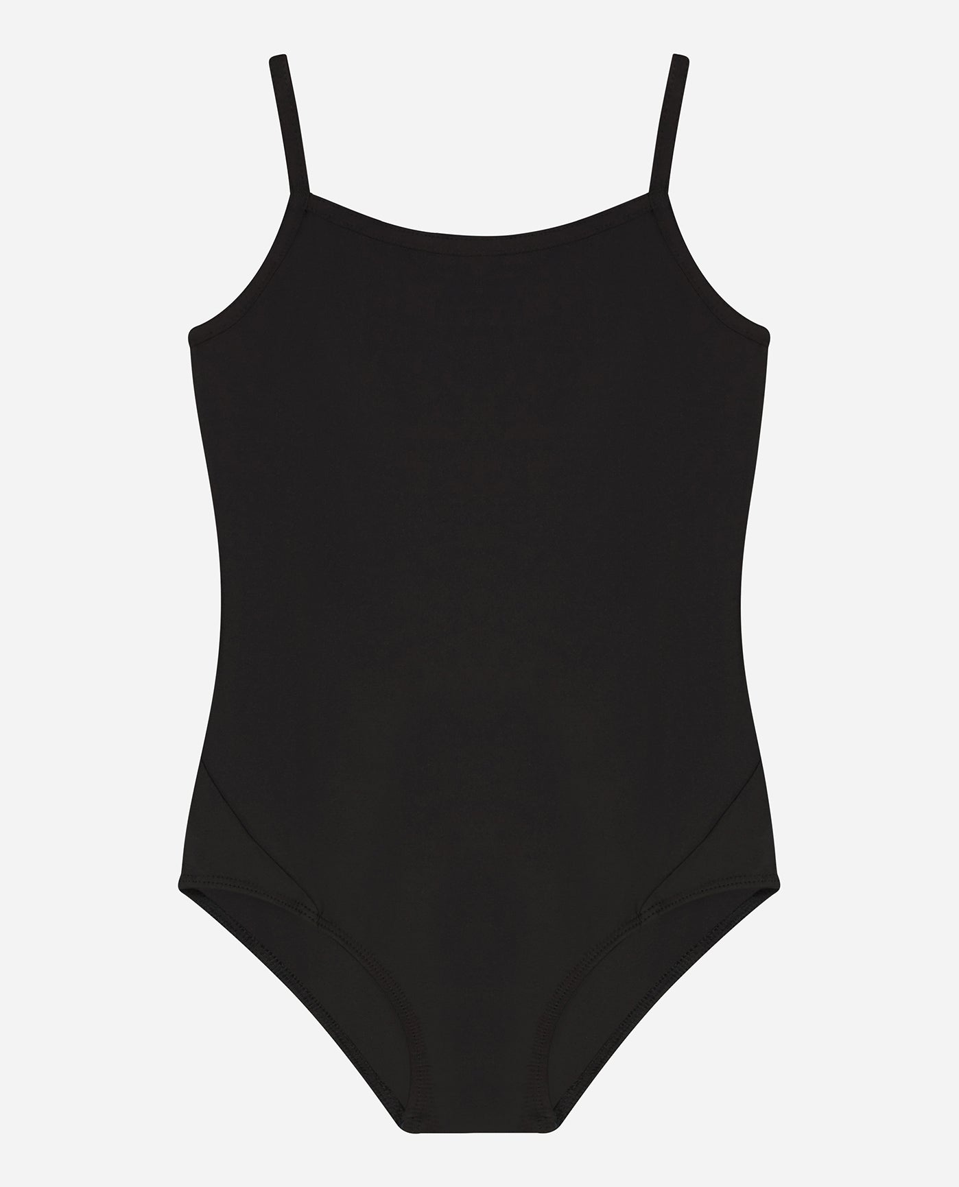Front View Of Danskin Black Girls Basic Cami Tank Dance Leotard | DSK BLACK