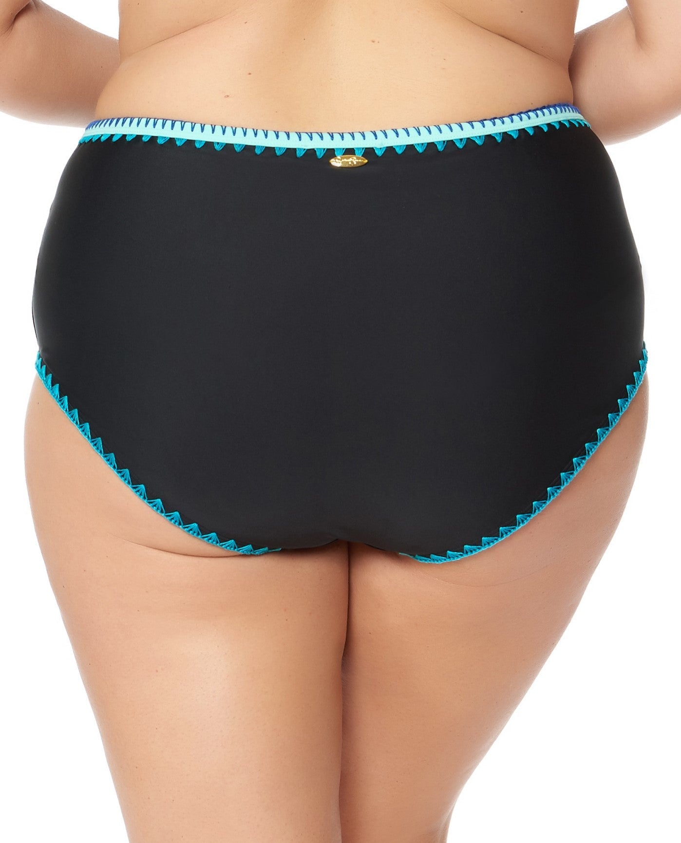 Back View of Jessica Simpson Woodstock Plus Size High Waisted Bikini Bottom | JES BLACK