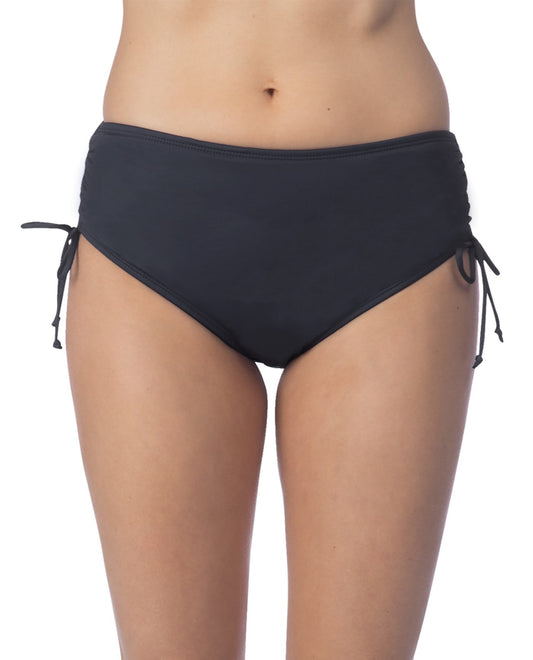 Front View of 24Th & Ocean Black Adjustable Brief Tankini Bottom | 24O BLACK