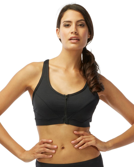 Front View of Coco Reef Black Barbados D-Cup Pure Racer Back Zip Front Underwire Bikini Top | COC BLACK