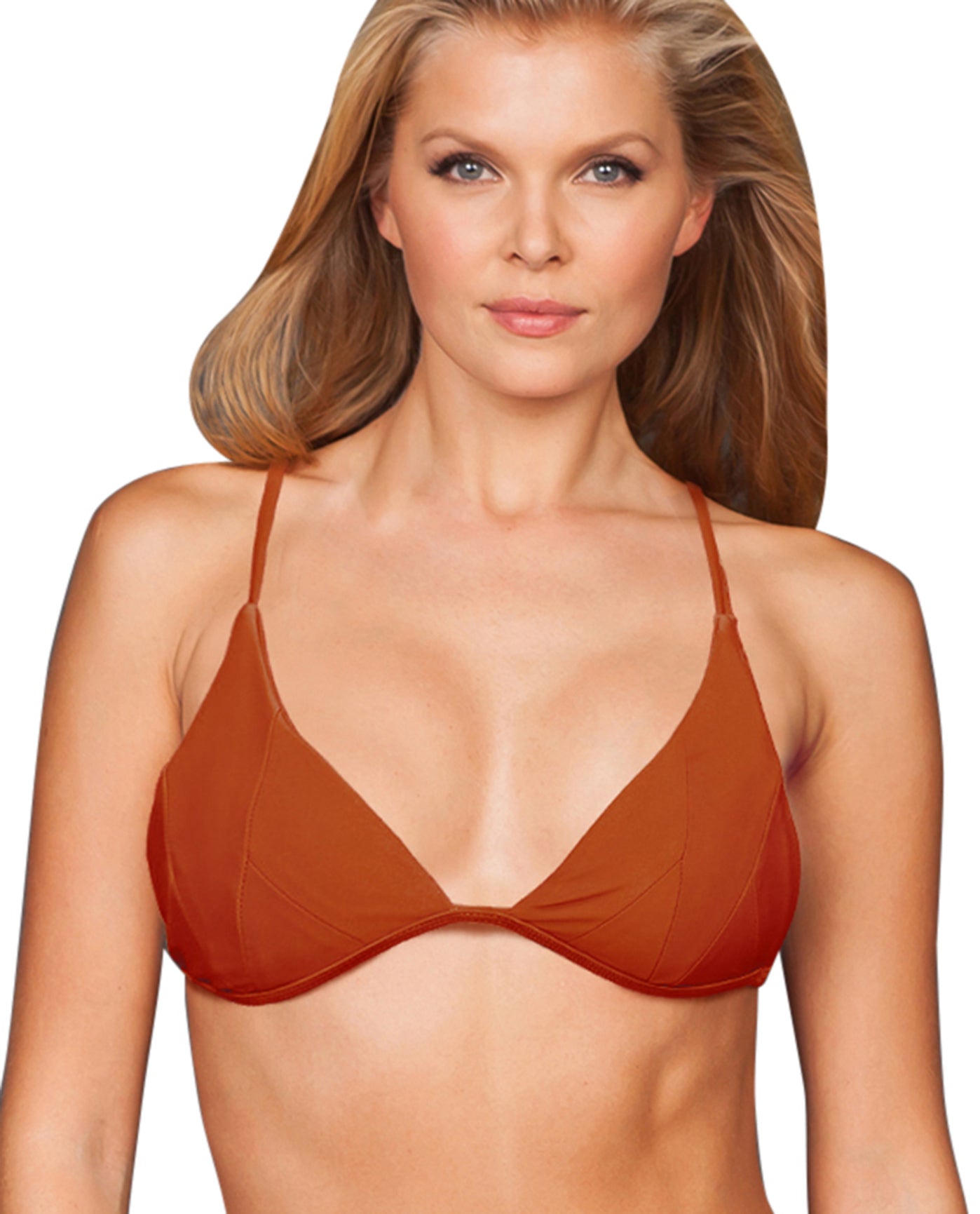 Front View Of Stone Fox Swim Triangle Isla Bikini Top | SFS RED SAND