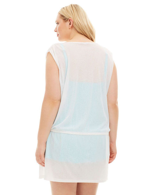 Back View Of Always For Me Plus Size Drawstring Tank Cover Up Dress | AFM WHITE