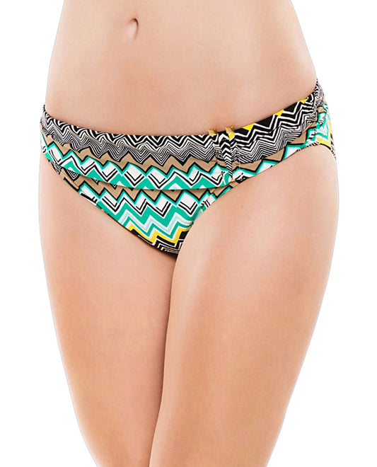 Back View Of La Blanca Emerald Sahara Chevron Shirred Band Hipster Swim Bottom | LAB Emerald Sahara