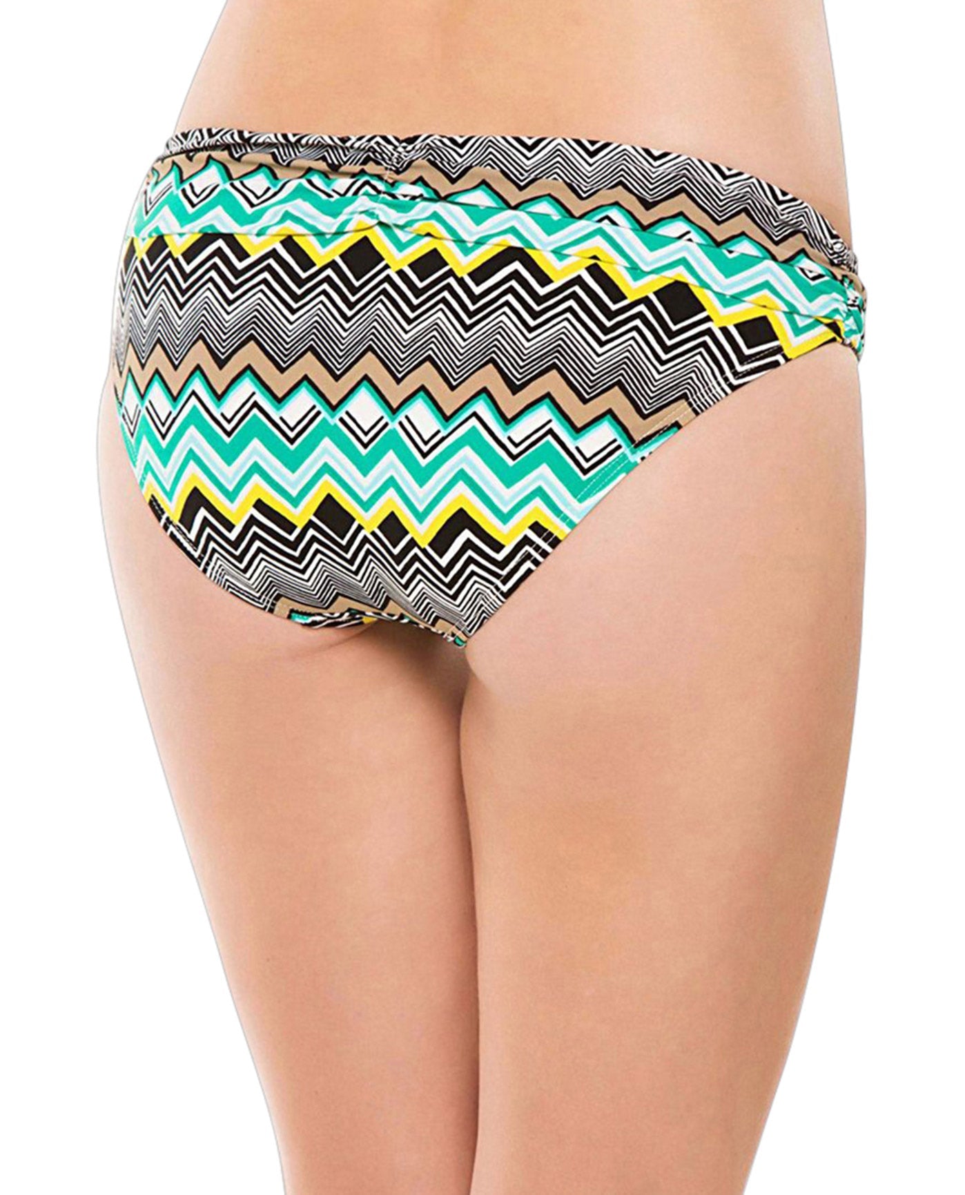 Front View Of La Blanca Emerald Sahara Chevron Shirred Band Hipster Swim Bottom | LAB Emerald Sahara