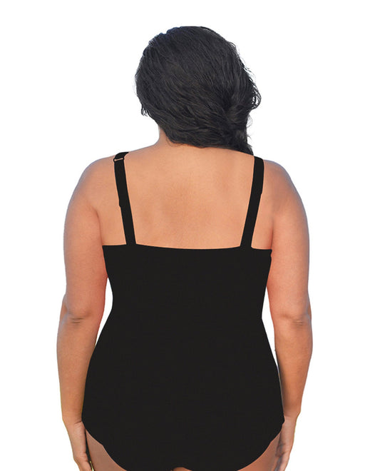 Back View Of Always For Me Black Plus Size High Neck Tankini Top | AFM BLACK