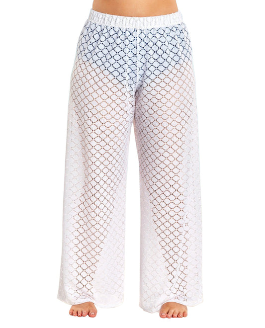 Front View Of Always For Me Plus Size Lattice Beach Cover Up Pant | AFM WHITE
