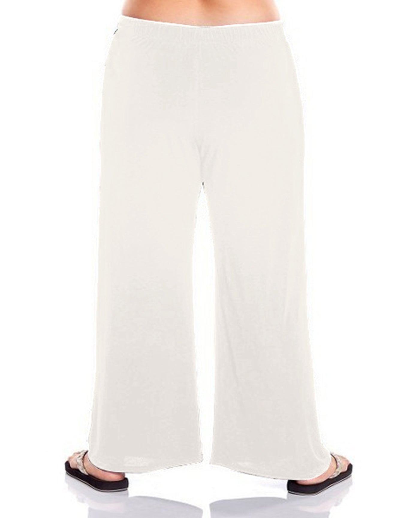 Back View Of Always For Me Plus Size Tie Front Lounge Beach Cover Up Pant | AFM WHITE