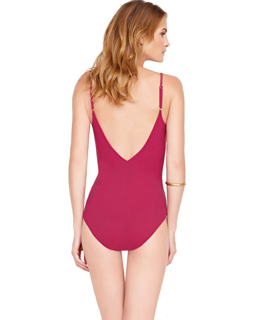 Back View Of Gottex Wine Jezebel Surplice One Piece Swimsuit | GOT Jezebel Wine