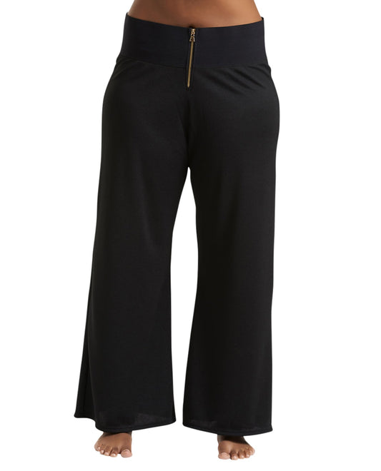 Front View Of Always For Me Black Plus Size Zipper Front Pant | AFM BLACK