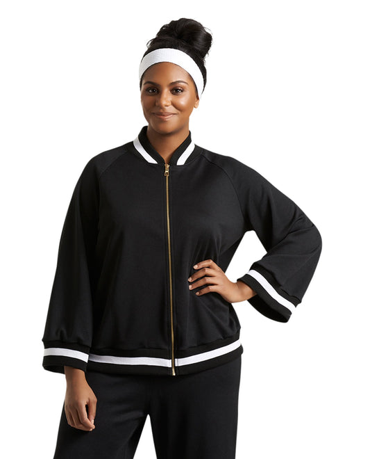 Front View Of Always For Me Black Plus Size Hudson Bomber Jacket | AFM BLACK