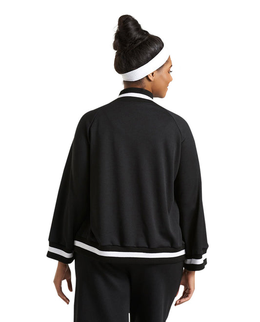 Back View Of Always For Me Black Plus Size Hudson Bomber Jacket | AFM BLACK