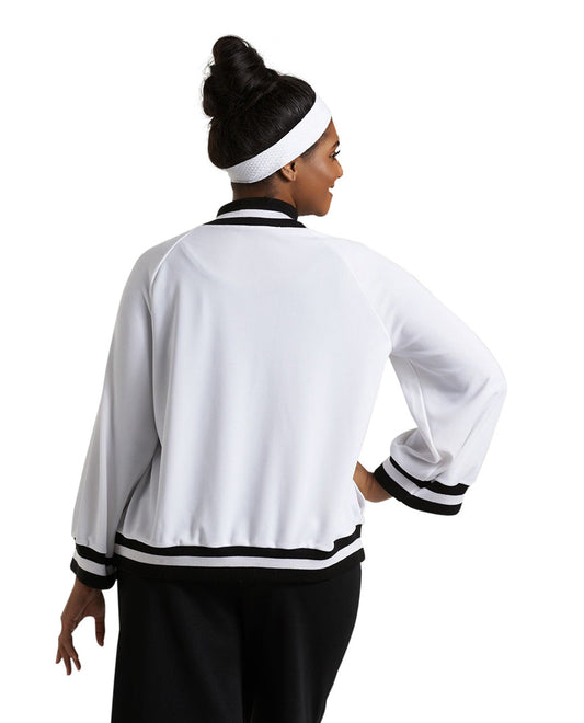 Back View Of Always For Me White Plus Size Hudson Bomber Jacket | AFM WHITE