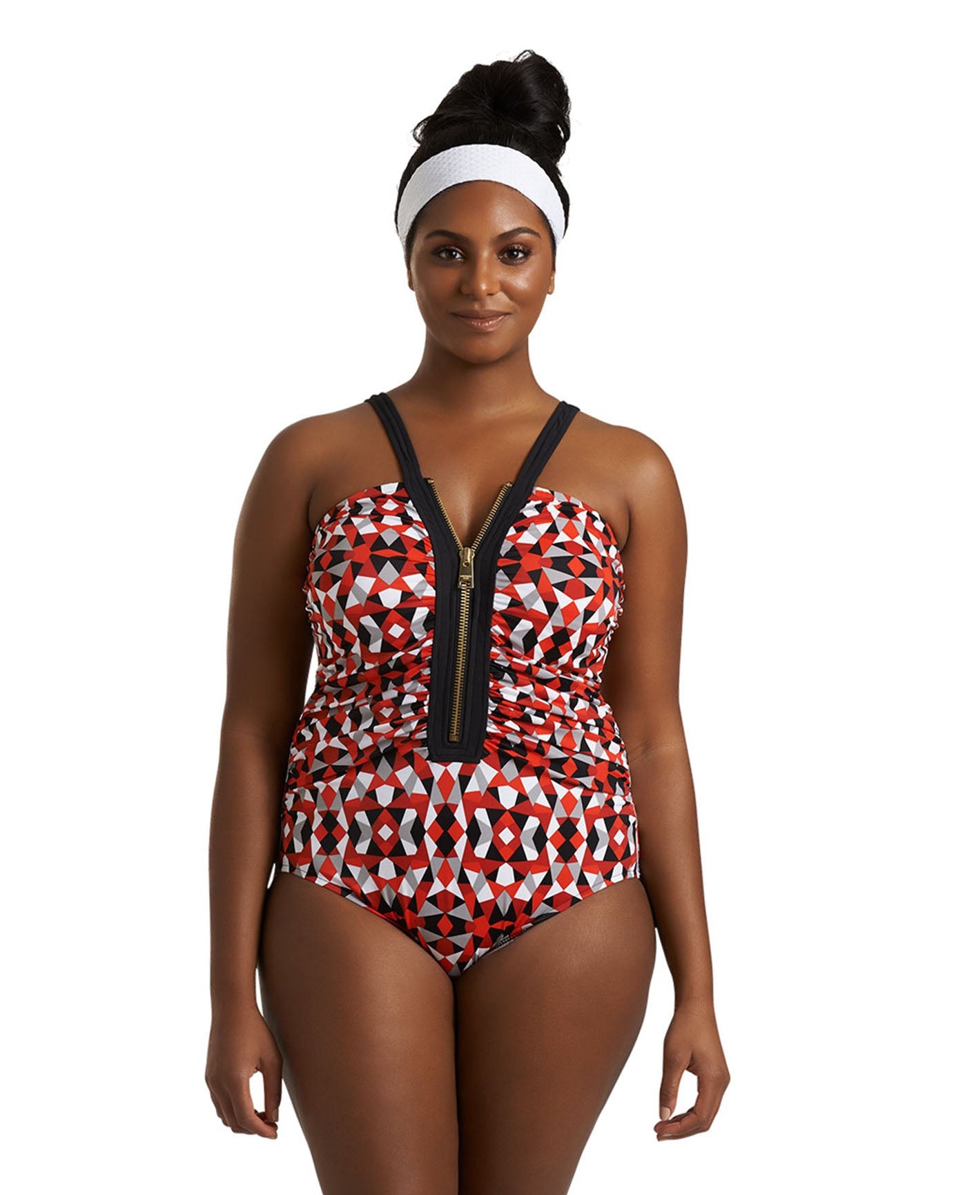 Always For Me Red Plus Size Lola Zip Front One Piece Swimsuit, One Piece