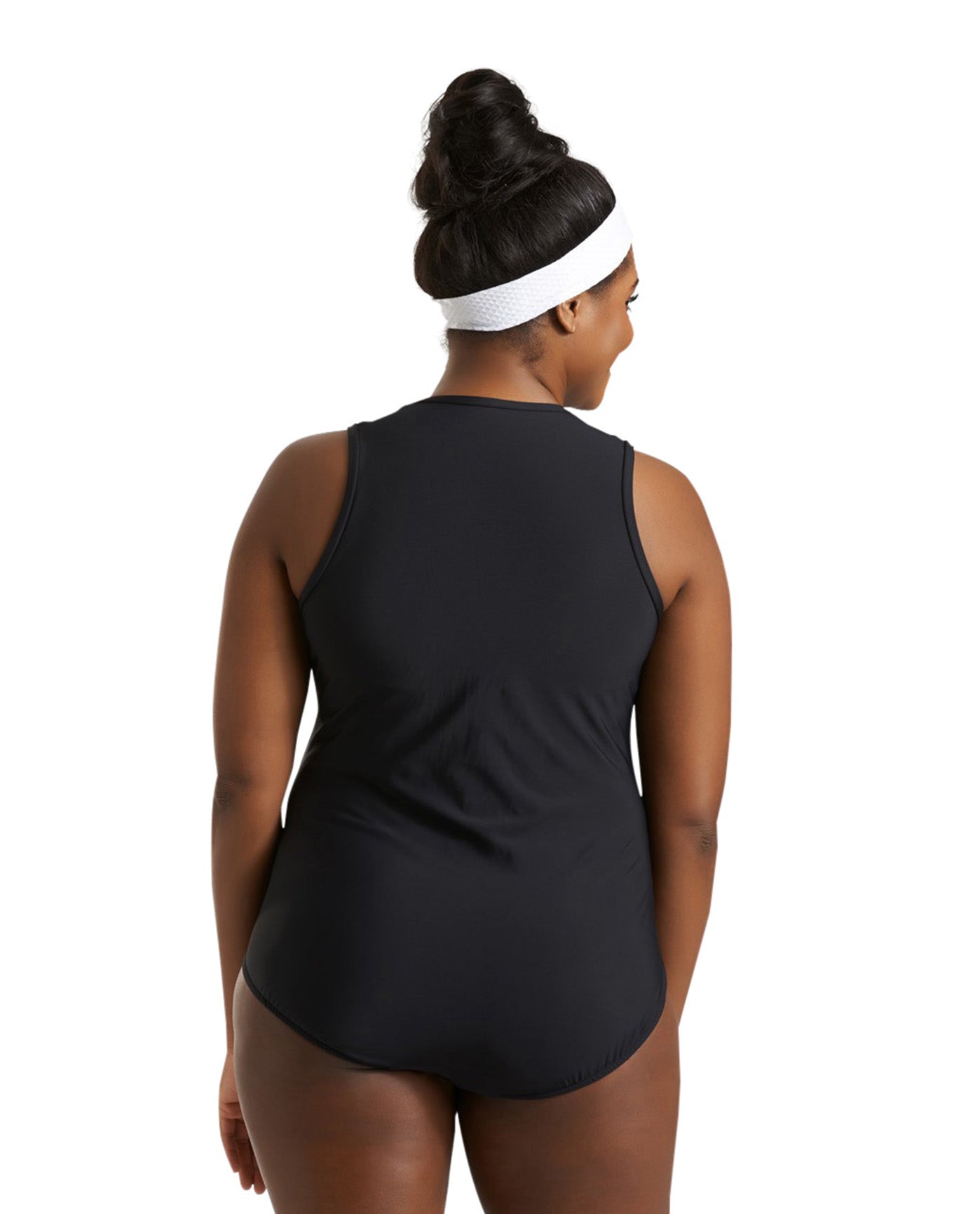 Back View Of Always For Me Grey Plus Size Jaden Scuba One Piece Swimsuit | AFM GREY