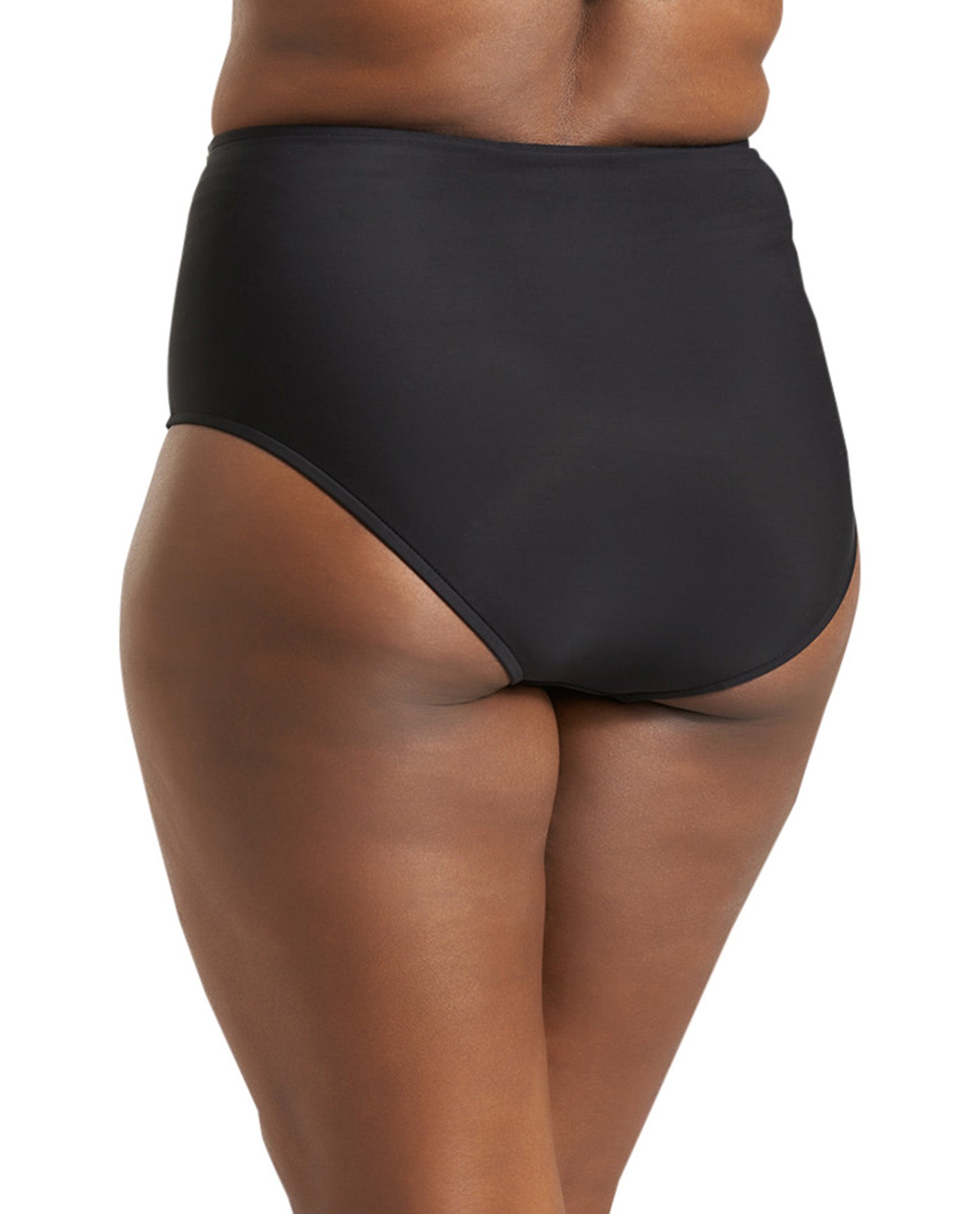 Back View Of Always For Me Black Plus Size Jax Zip Front Tankini Bottom | AFM BLACK
