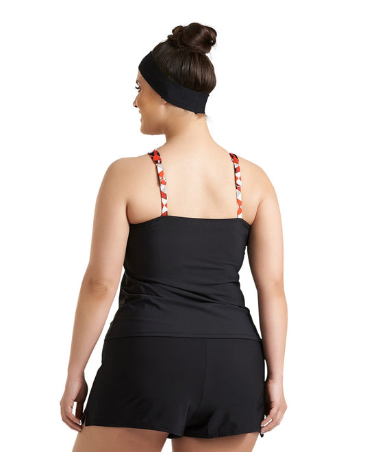 Back View Of Always For Me Black Plus Size Traycee Criss Cross Underwire Tankini Top | AFM BLACK