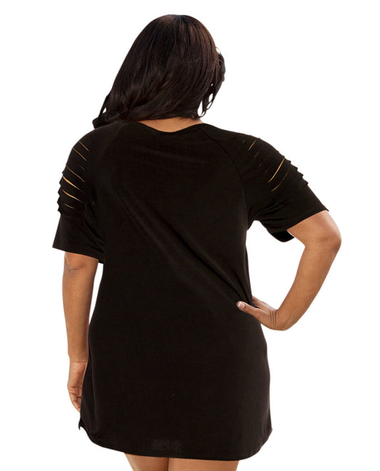 Back View Of Always For Me Black Plus Size Jersey Cut Out Cover Up Dress | AFM BLACK