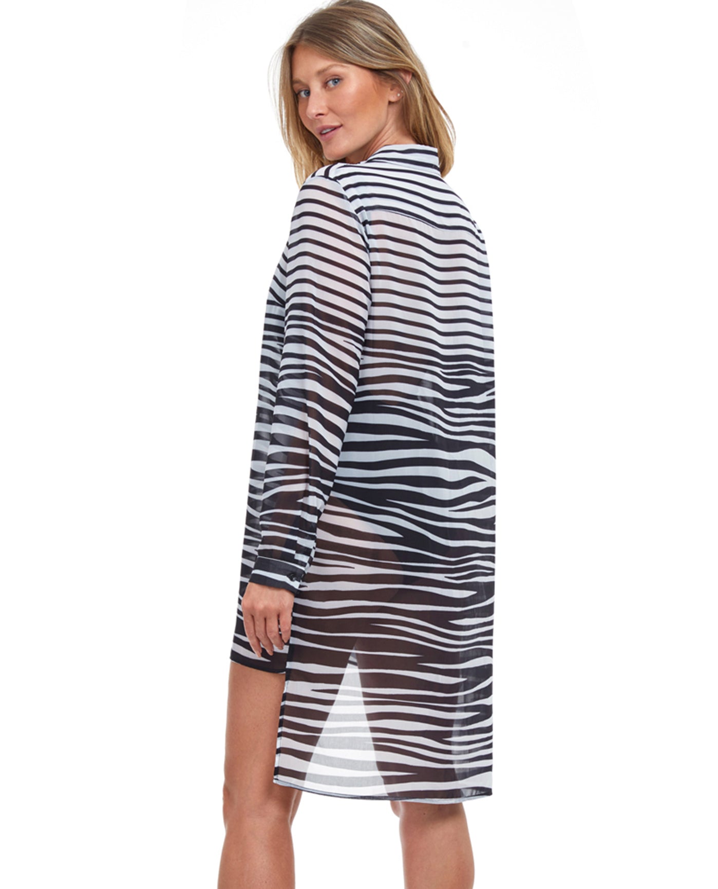 Back View Of Gottex Essentials Dazzle High Low Cover Up Beach Blouse | GOT Dazzle