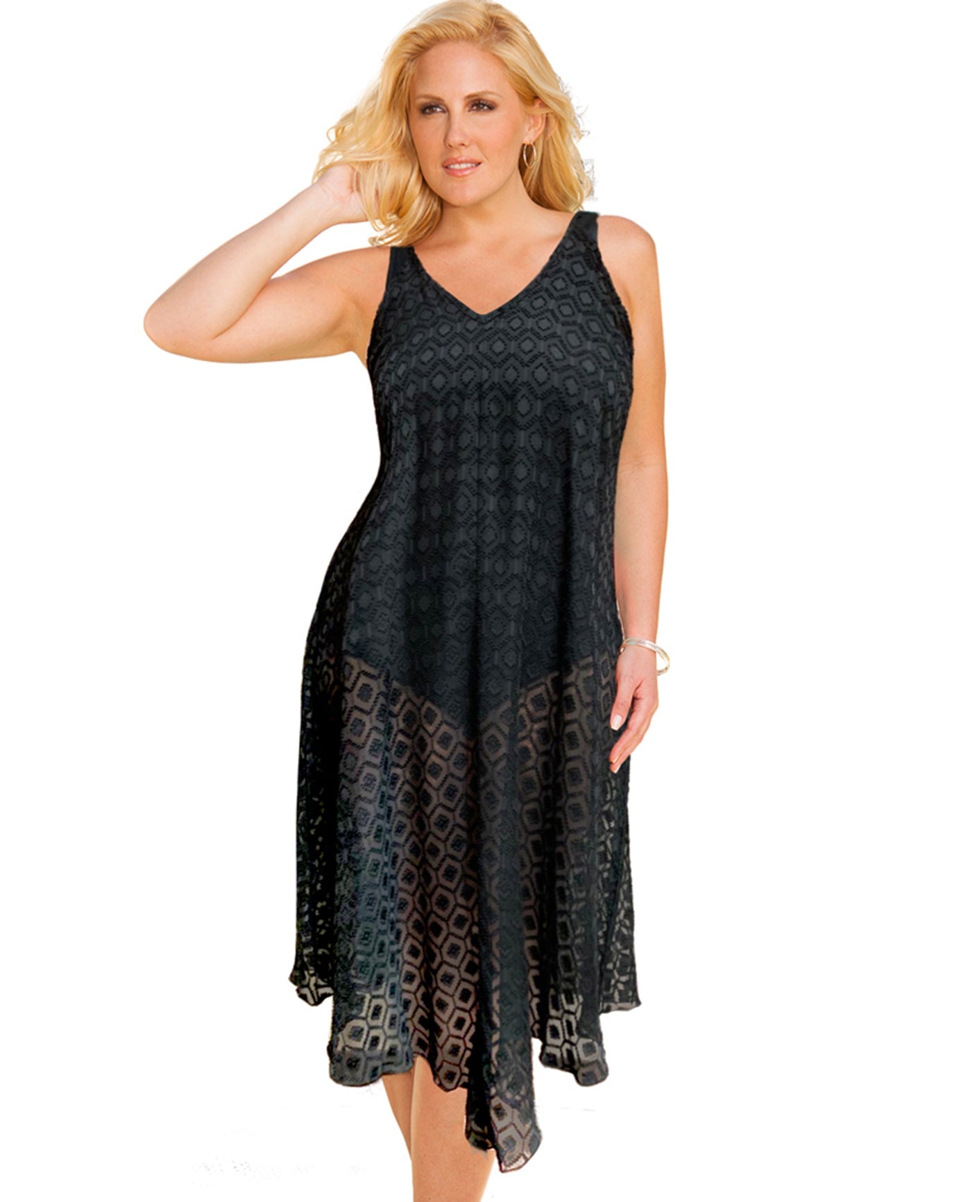 Front View Of Always For Me Plus Size V-Bottom Cover Up Dress | AFM BLACK