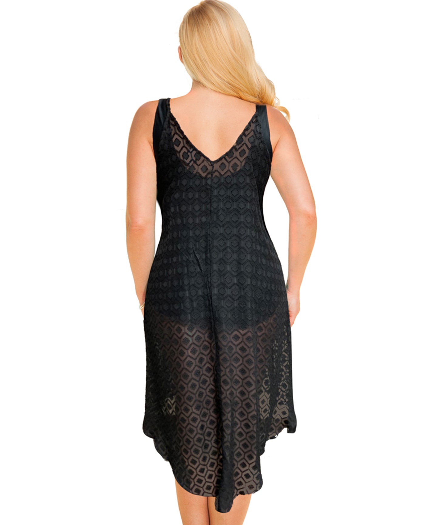 Back View Of Always For Me Plus Size V-Bottom Cover Up Dress | AFM BLACK