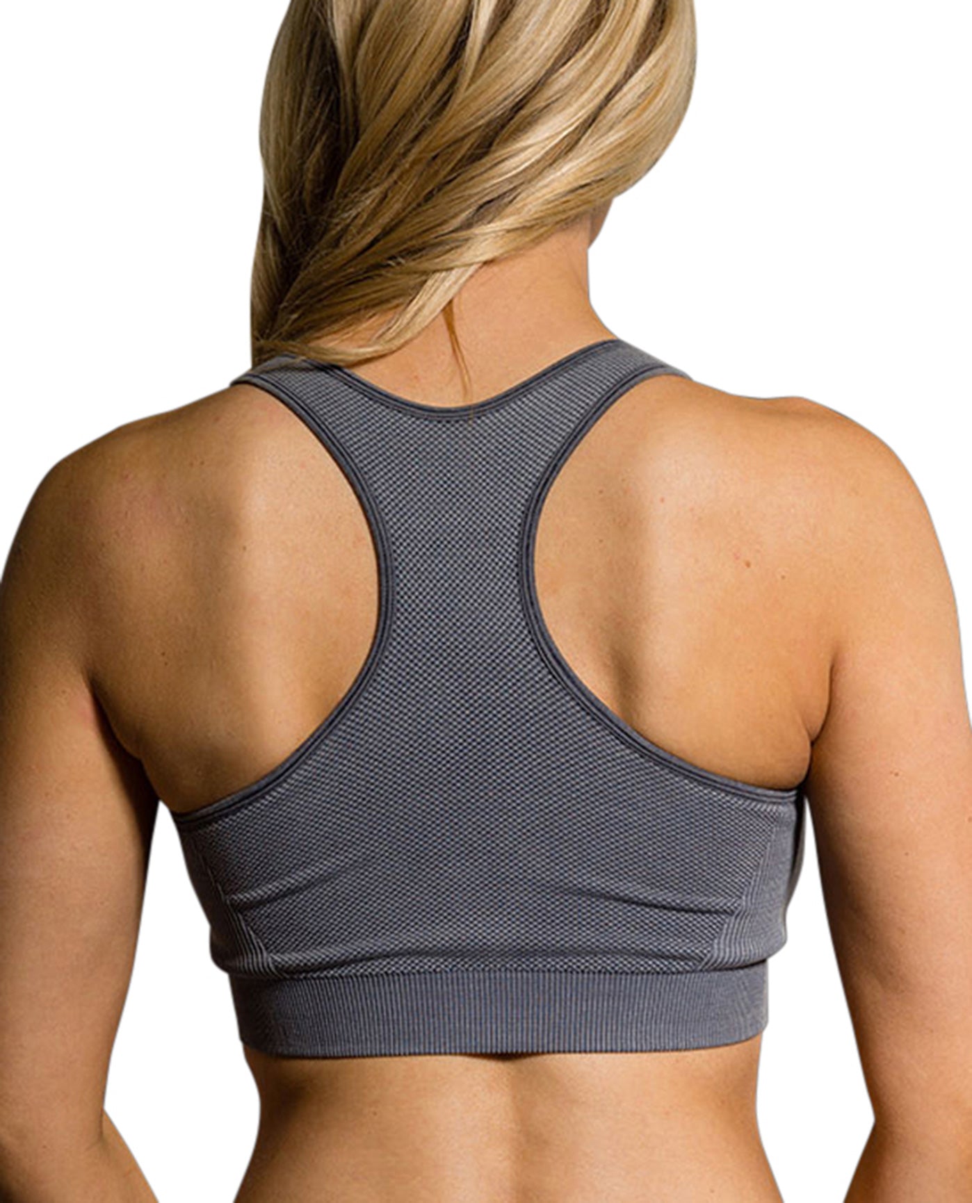 Back View Of Onzie Slate Grey Seamless Stonewash Low Impact Sports Bra | ONZ GREY