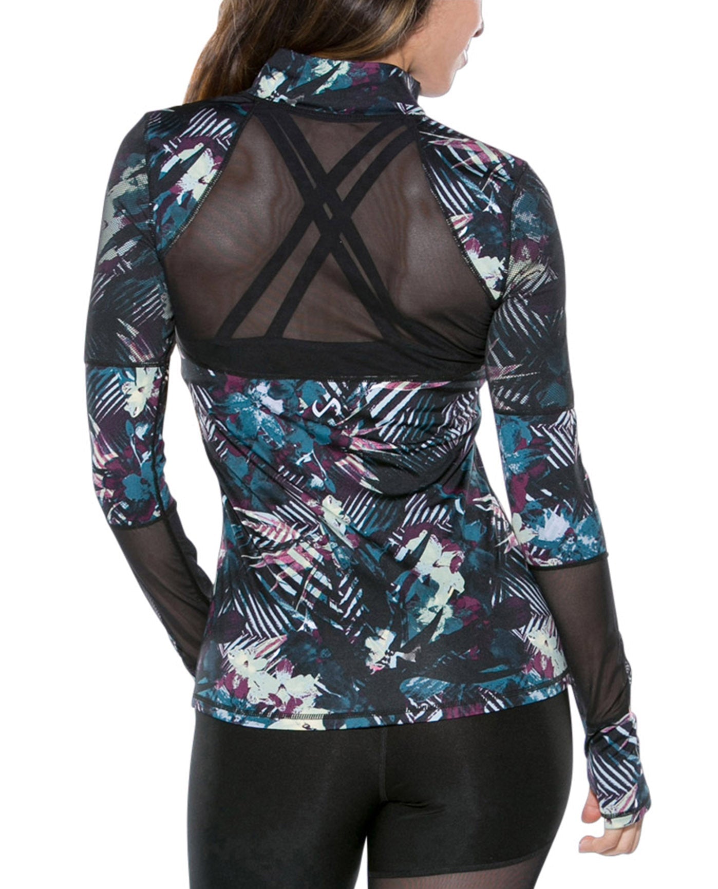 Back View Of TLF Apparel Muse Graphite Heather Bardot Mesh Panel Long Sleeve Top | TLF PARADISE
