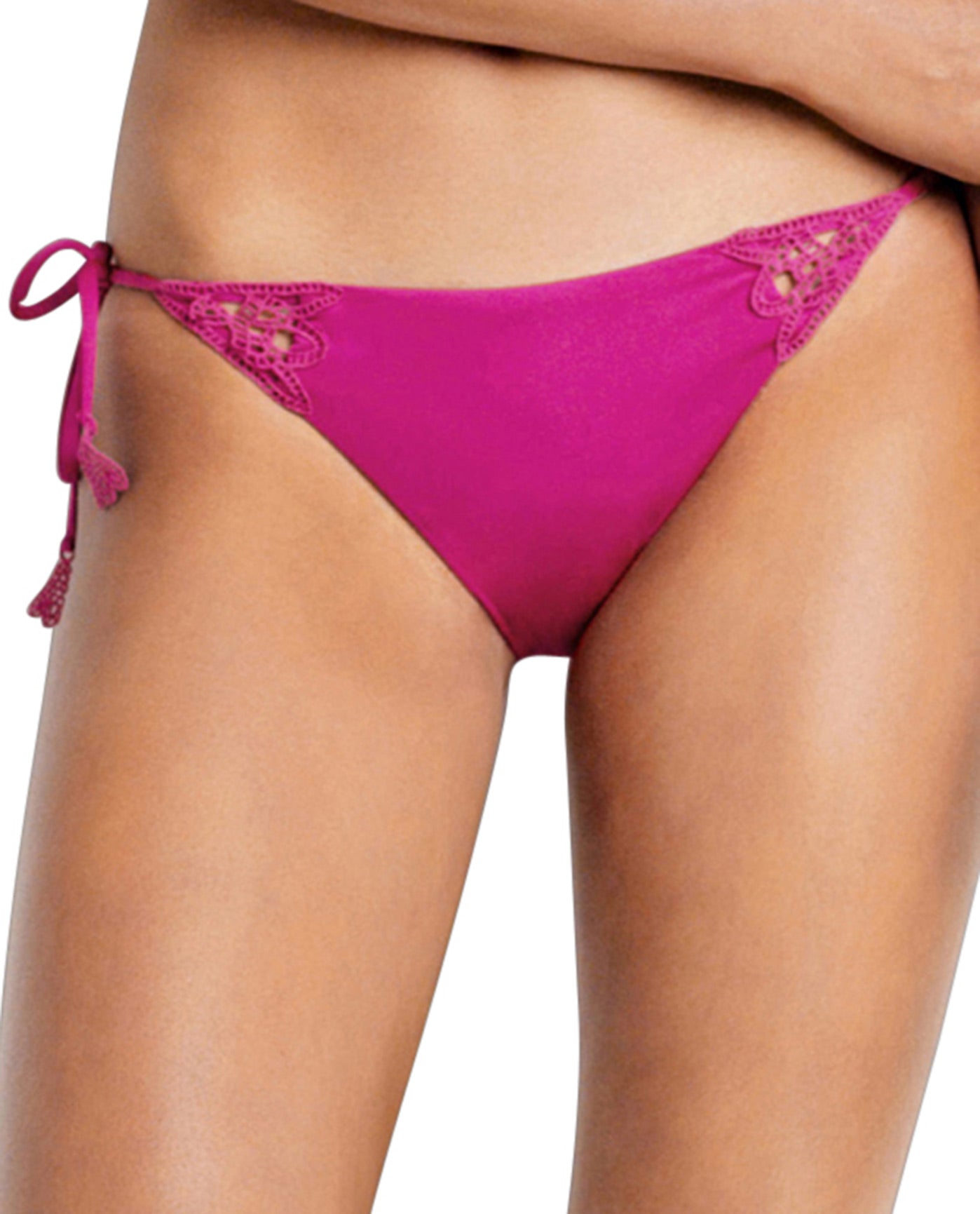 Front View Of Seafolly Flower Festival Pink Crochet Brazilian Tie Side Bikini Bottom | SEA FLOWER FESTIVAL PINK