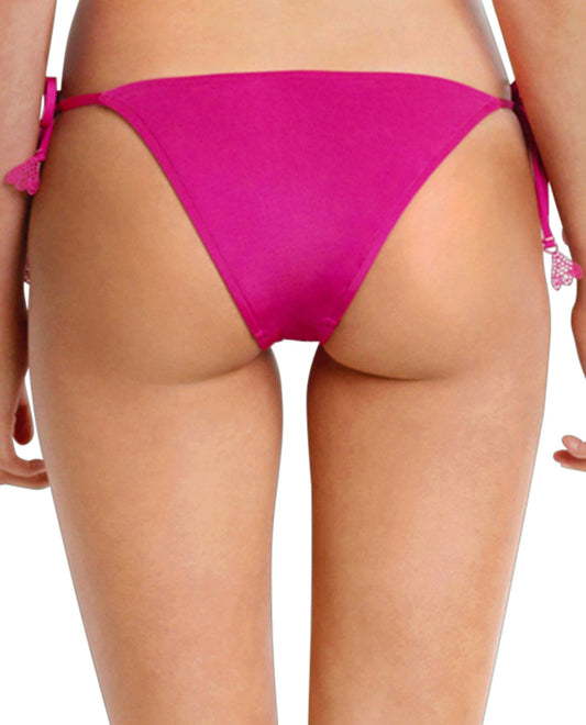 Back View Of Seafolly Flower Festival Pink Crochet Brazilian Tie Side Bikini Bottom | SEA FLOWER FESTIVAL PINK