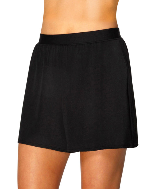 Front View Of Miraclesuit Black Loose Swim Shorts | MIR Black