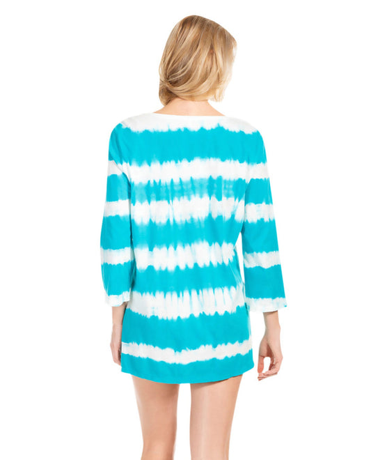 Back View Of Eco Swim Surf Tie Dye Stripe 3/4 Sleeve Tunic | ECO Surf
