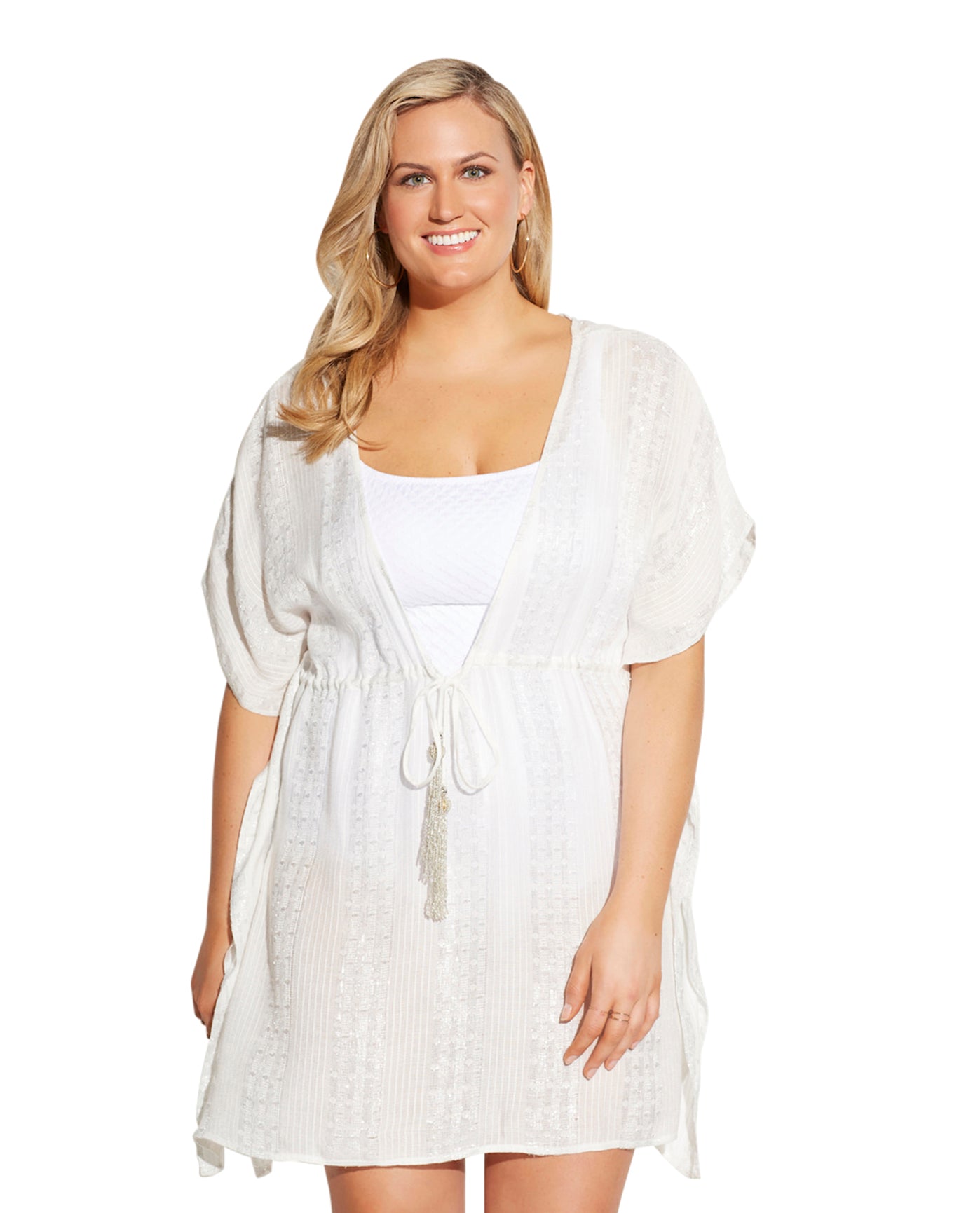 Front View Of Always For Me Totally Silver Metallic Plus Size Cover Up Dress | AFM GREY